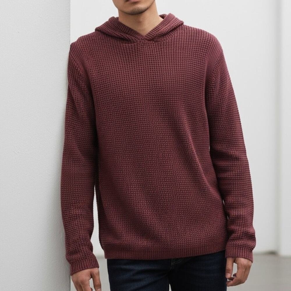INC International Concepts 100% Cotton Hoodie Sweater Mens XS Maroon Stonewashed - Picture 1 of 8